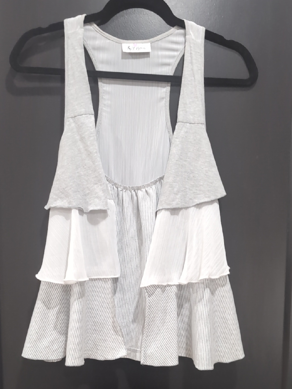 Grey & White Tiered Ruffle Vest